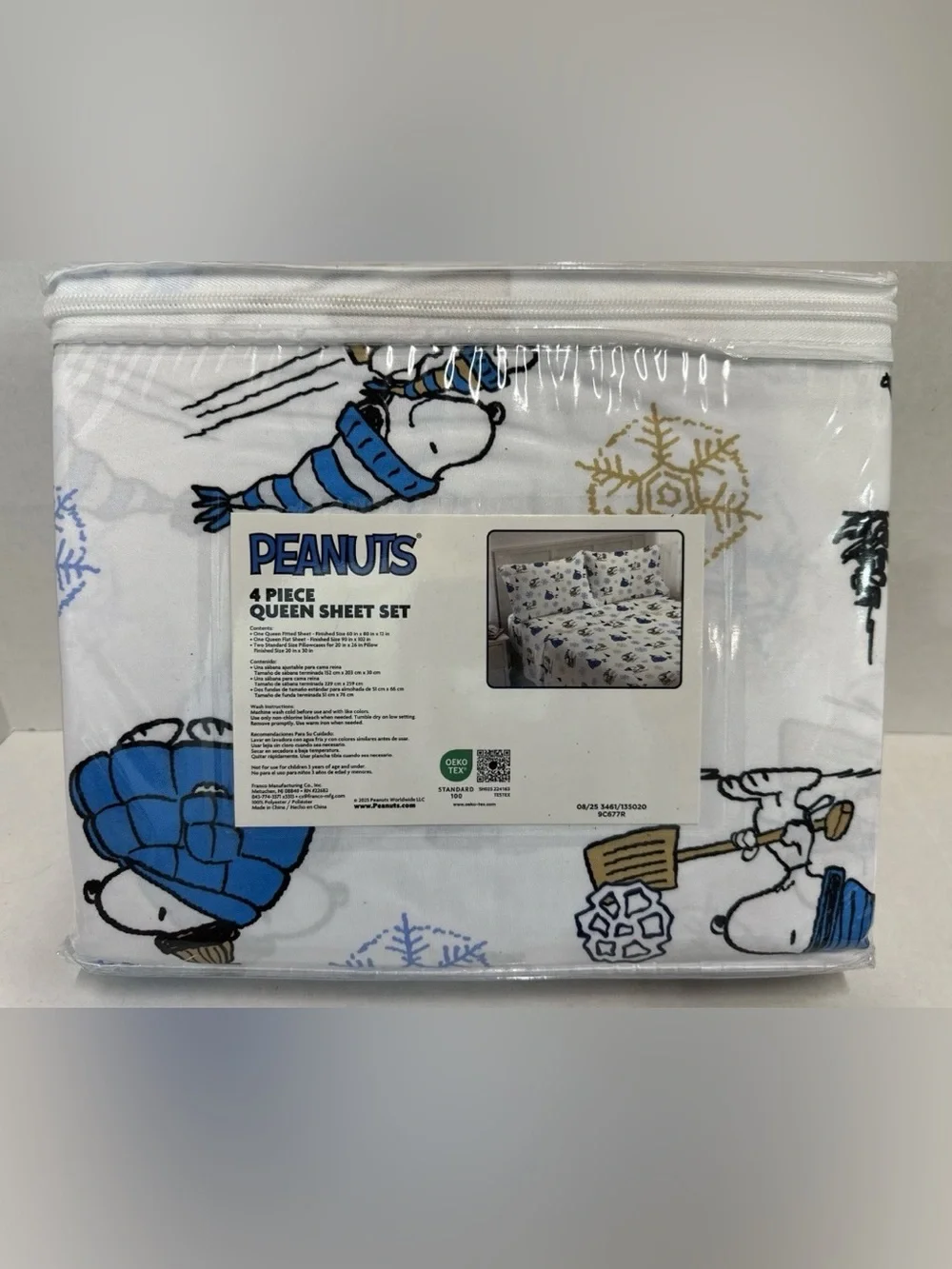 Brand New Peanuts Snoopy Winter Queen Bed Sheets 4 Piece Set Snoopy & Woodstock
